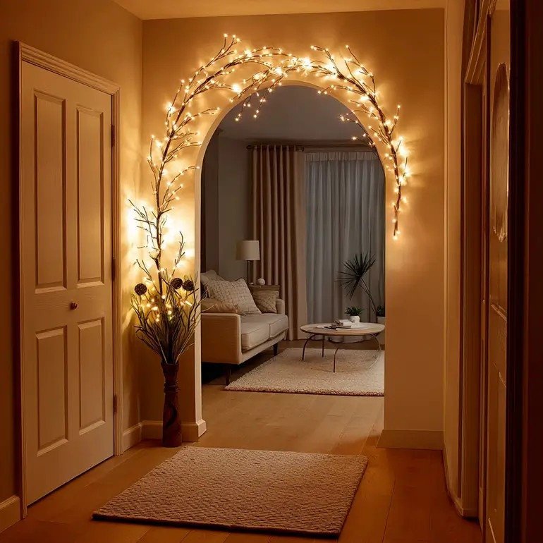 archway photo: Enchanted Willow Vine arranged around an interior archway with glowing lights