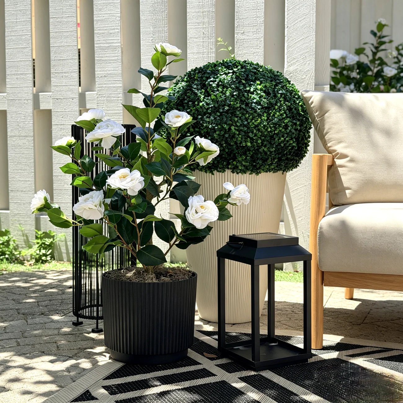 White Artificial Camellia Tree – 2-Pack Faux Flowering Tree Set - Image 2