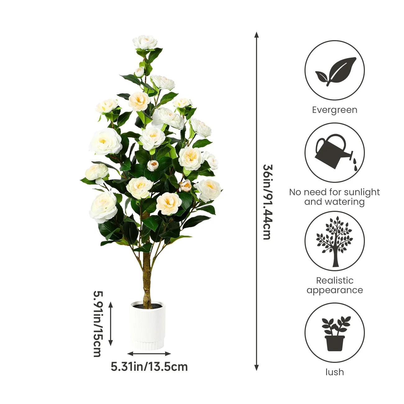 White Artificial Camellia Tree – 2-Pack Faux Flowering Tree Set - Image 4