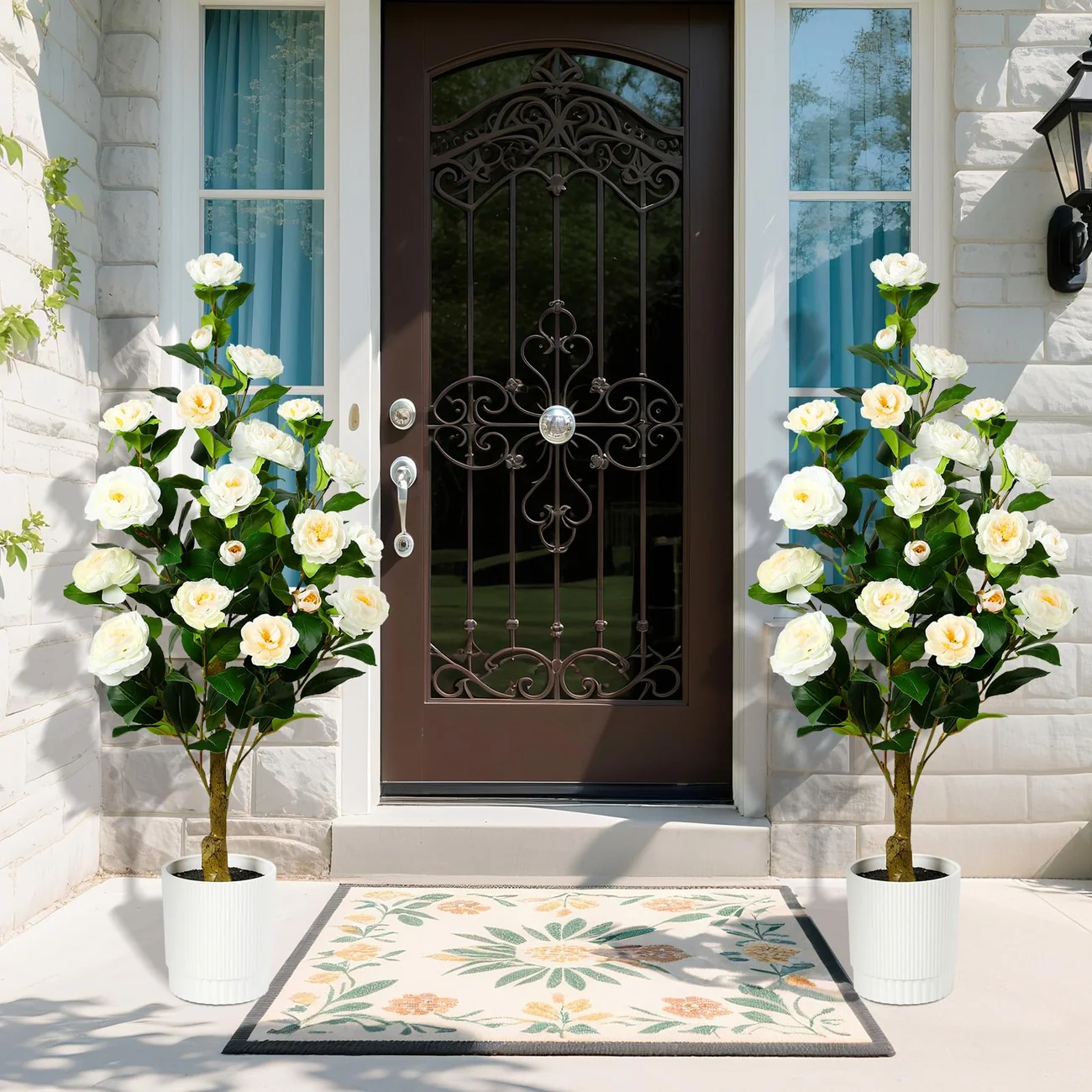 White Artificial Camellia Tree – 2-Pack Faux Flowering Tree Set - Image 6