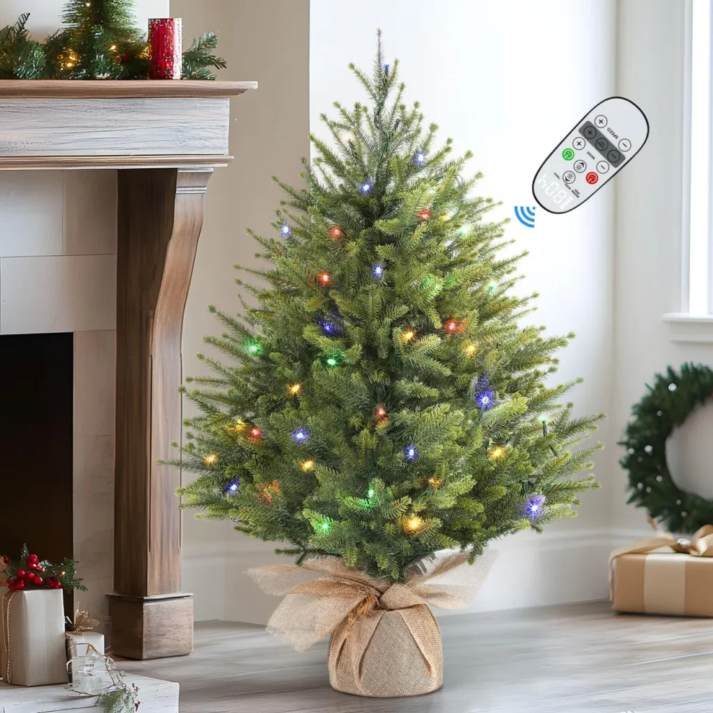 Small artificial Tabletop Christmas Tree with multi-color lights