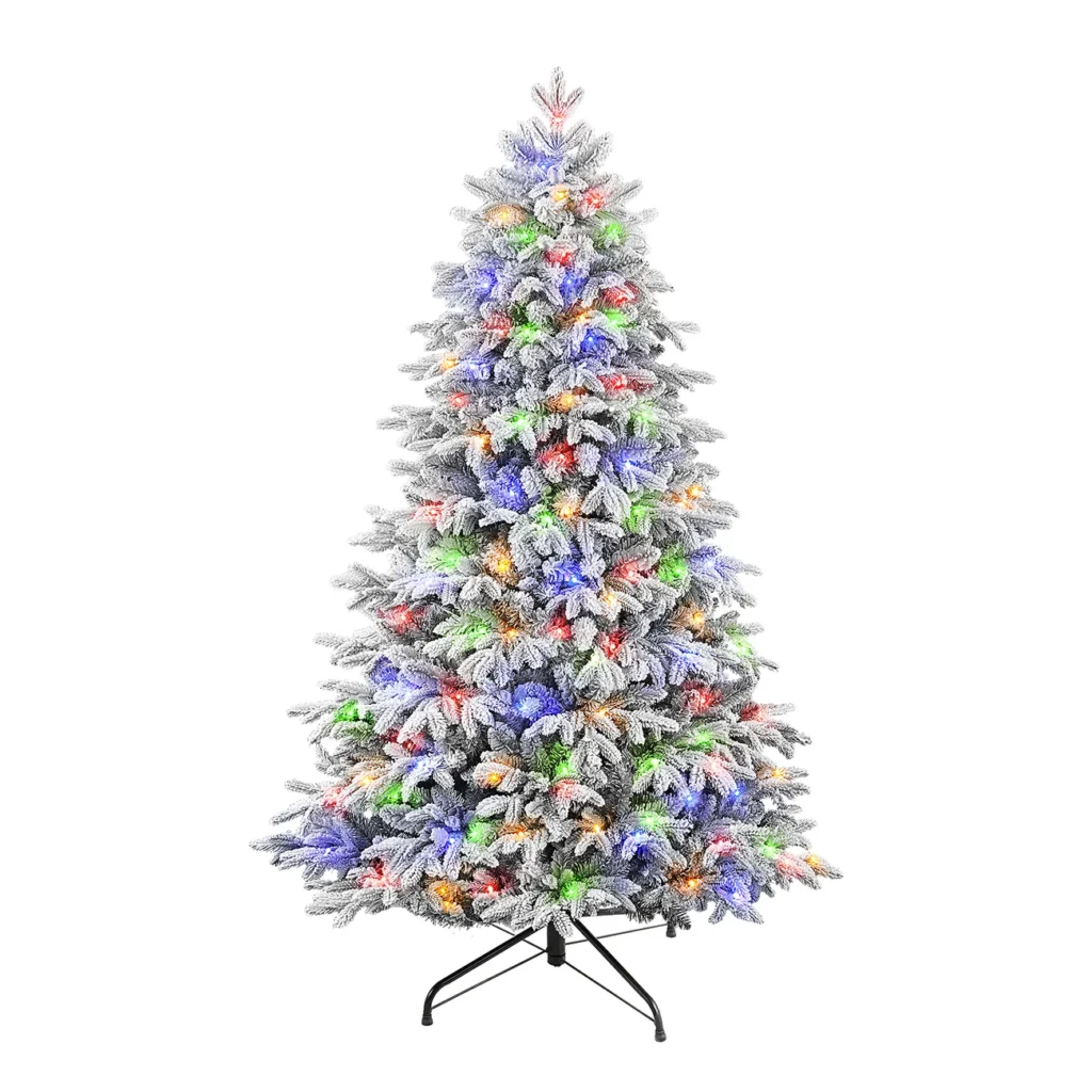 Flocked Cedar pre-lit Christmas tree with multicolor lights