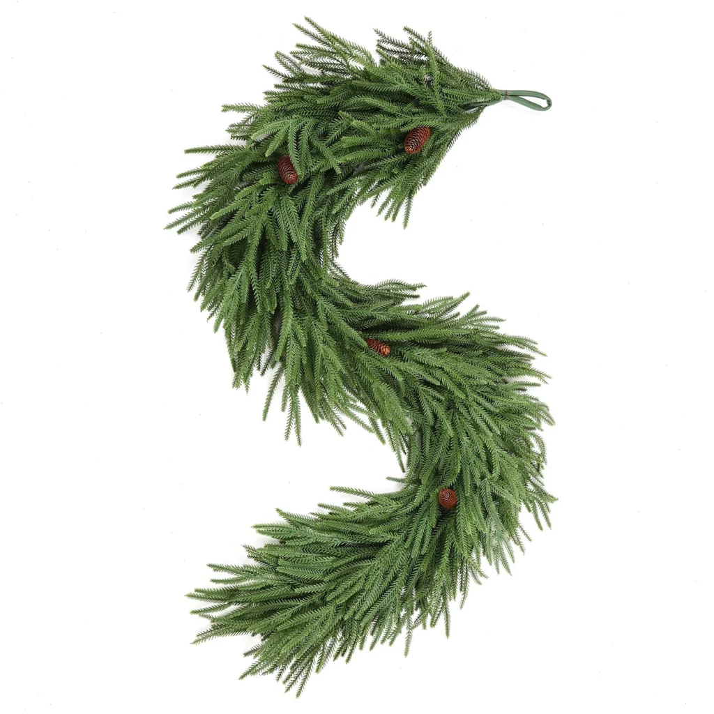 Norfolk Pine Christmas Garland with realistic PE foliage and pinecones