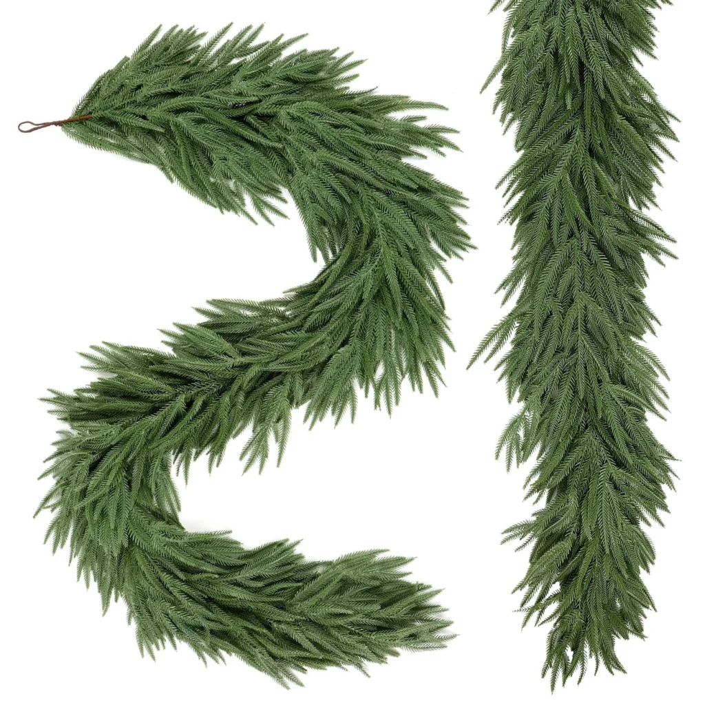 Artificial Norfolk Garland arranged for a Christmas display