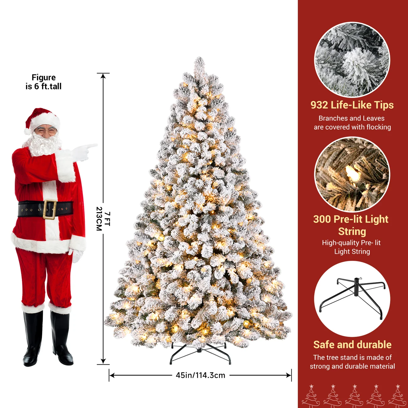 Pre-lit White Flocked Spruce Artificial Christmas Tree with Warm White Lights - Image 10