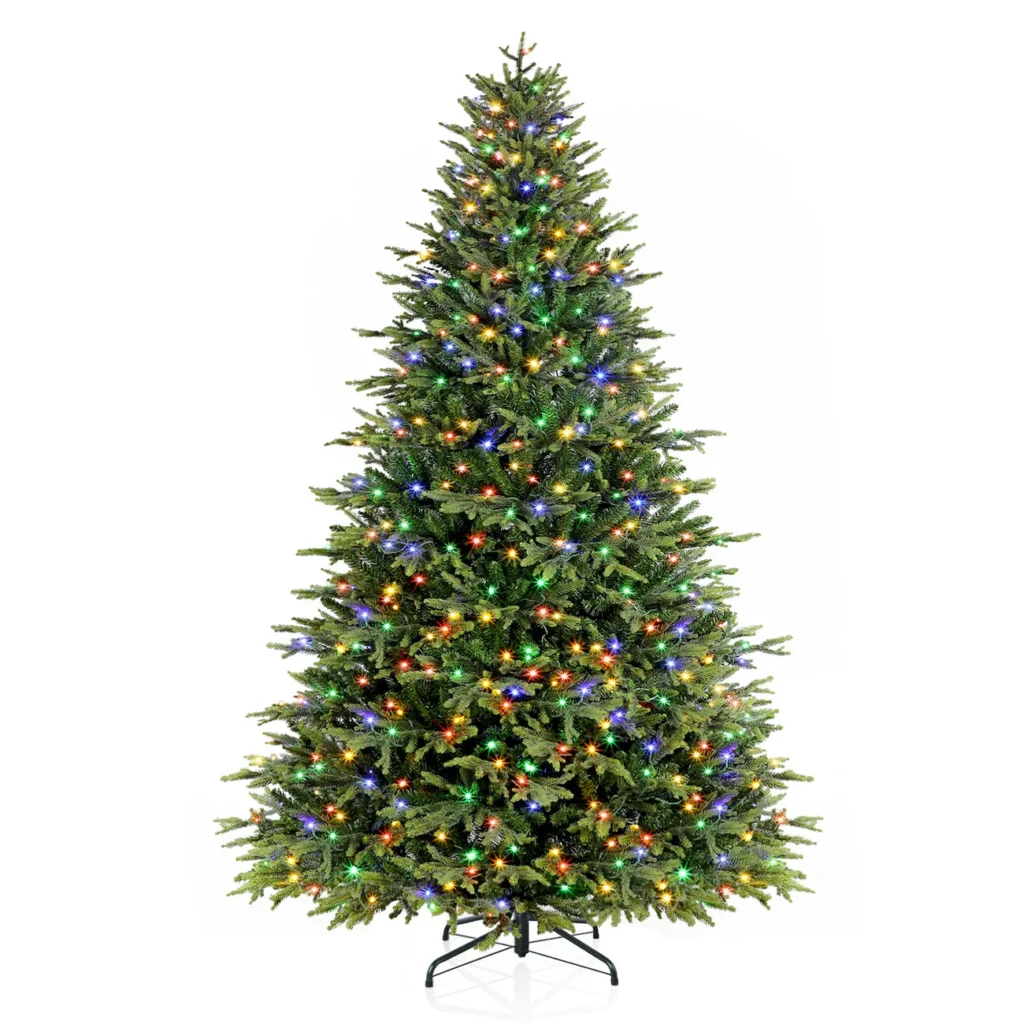7.5ft artificial Balsam Fir Christmas Tree with lifelike PE needles and dual color lights