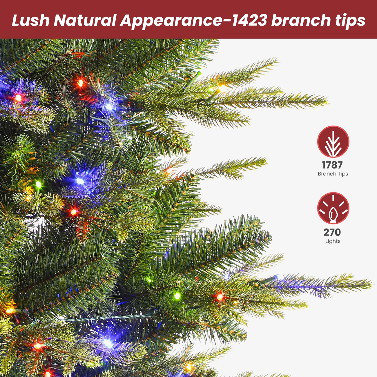 Aspen Slim Noble Fir Christmas Trees with 2 in 1 Warm White & Multi-Color Lights - Image 12