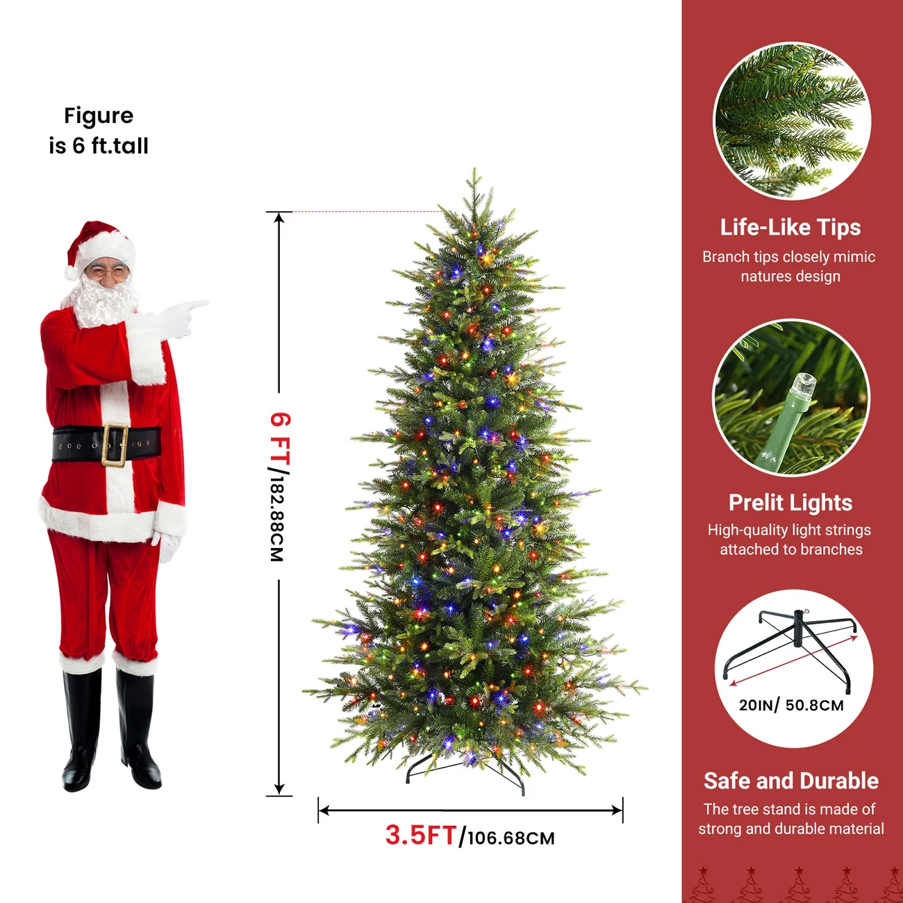 Aspen Slim Noble Fir Christmas Trees with 2 in 1 Warm White & Multi-Color Lights - Image 13