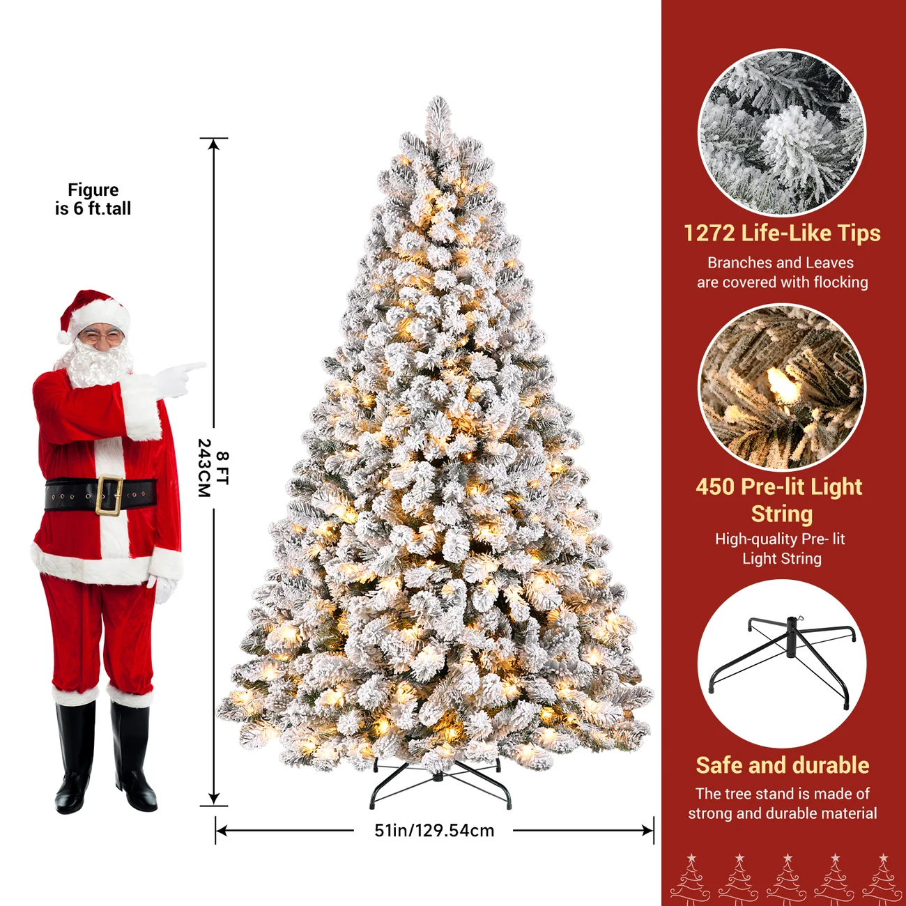 Pre-lit White Flocked Spruce Artificial Christmas Tree with Warm White Lights - Image 15