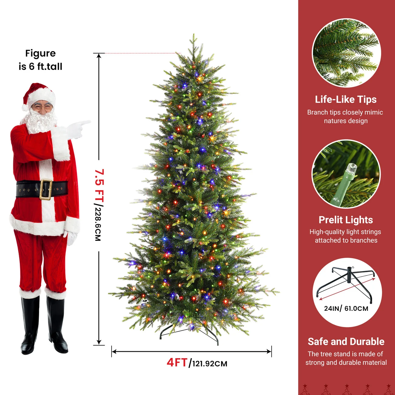 Aspen Slim Noble Fir Christmas Trees with 2 in 1 Warm White & Multi-Color Lights - Image 15
