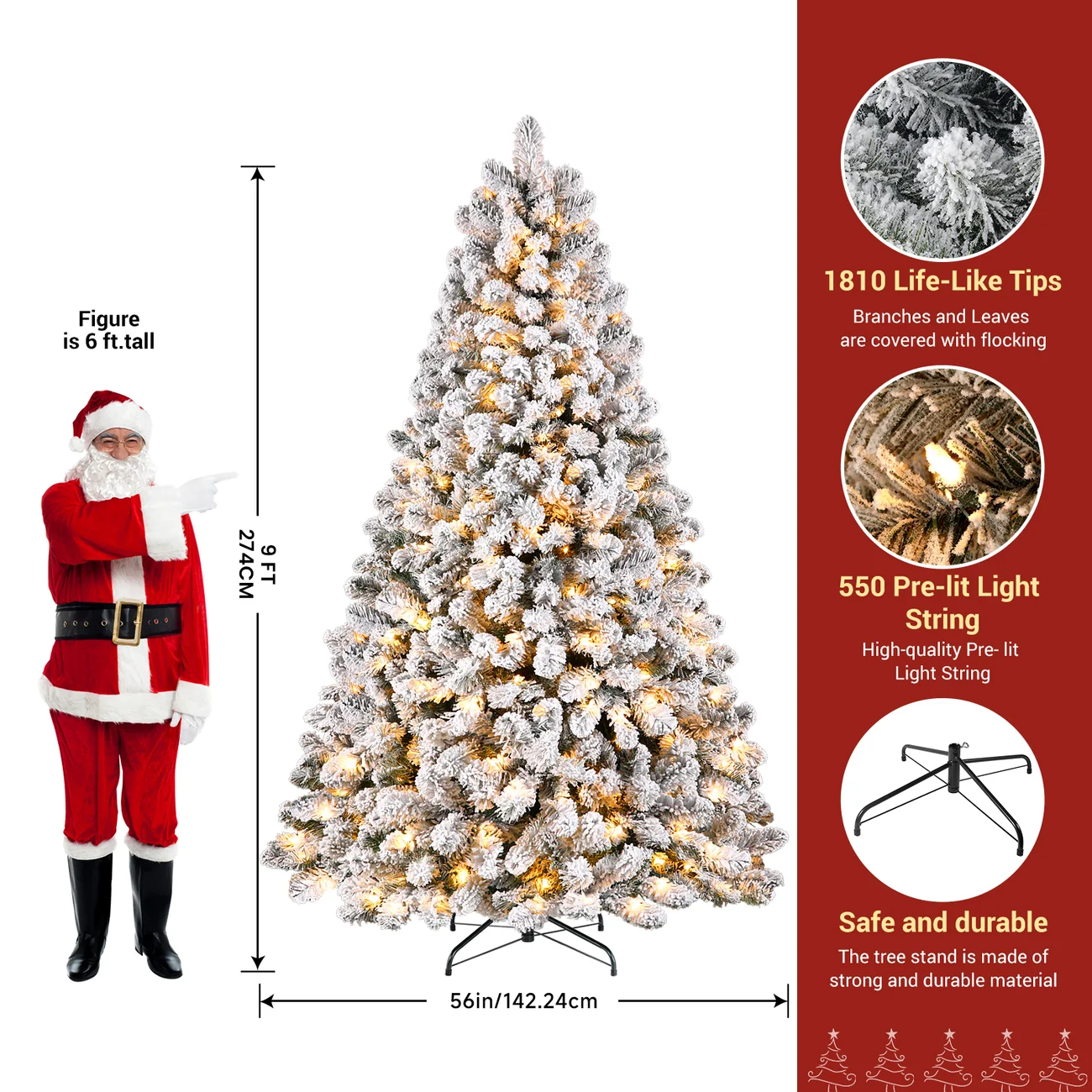 Pre-lit White Flocked Spruce Artificial Christmas Tree with Warm White Lights - Image 17