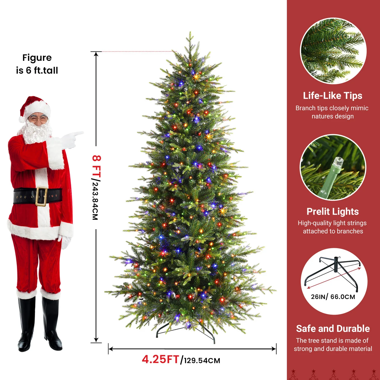 Aspen Slim Noble Fir Christmas Trees with 2 in 1 Warm White & Multi-Color Lights - Image 17