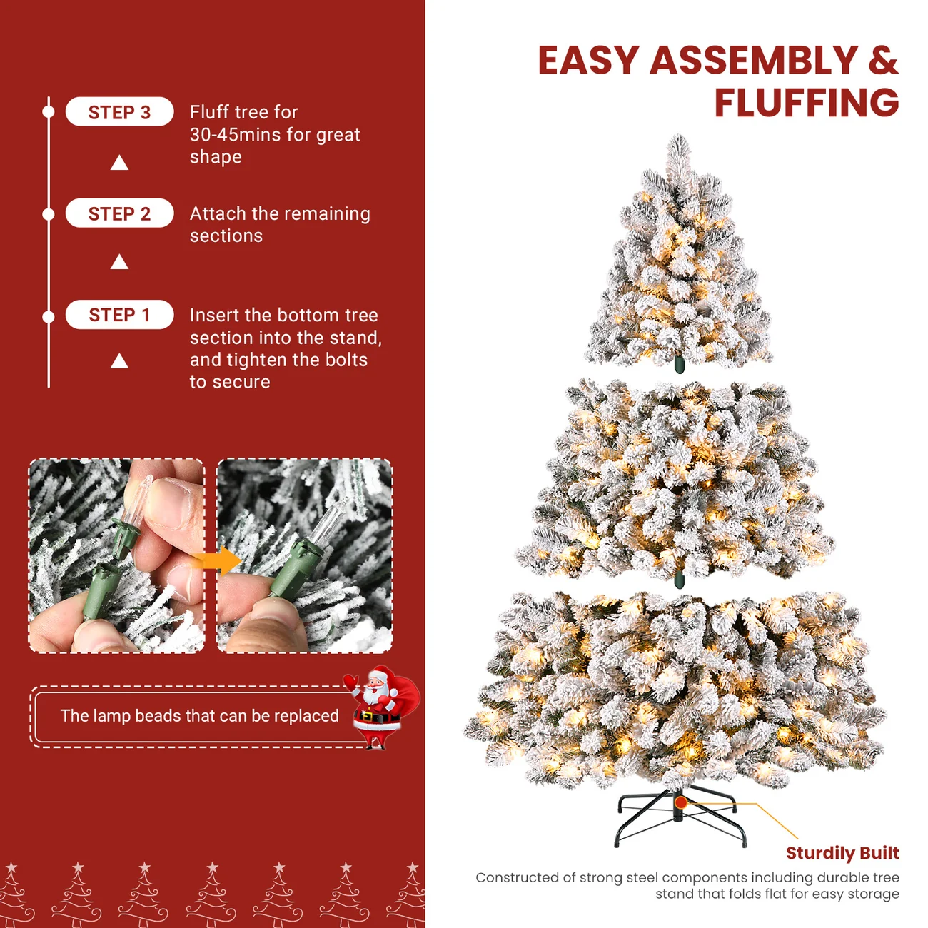 Pre-lit White Flocked Spruce Artificial Christmas Tree with Warm White Lights - Image 18
