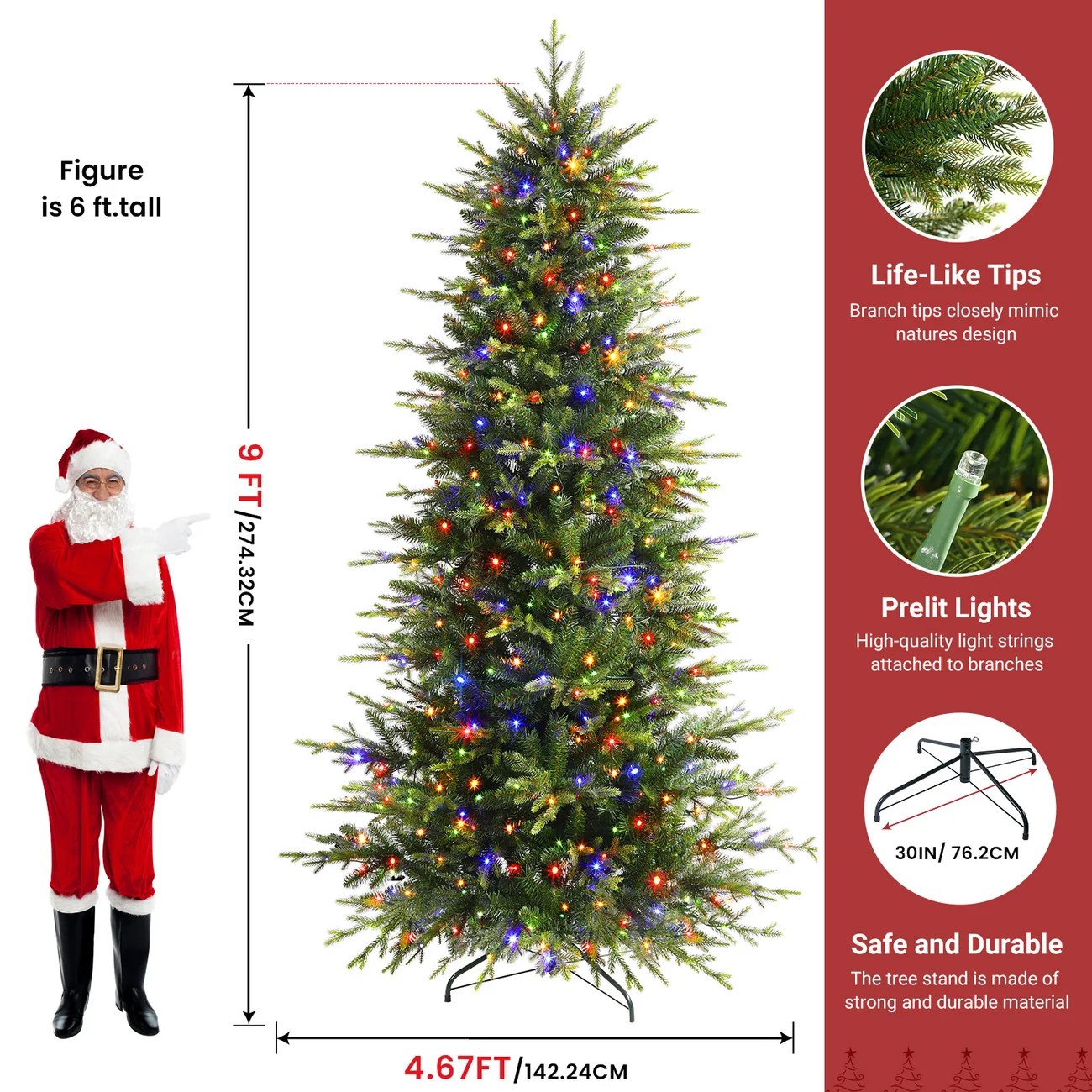 Aspen Slim Noble Fir Christmas Trees with 2 in 1 Warm White & Multi-Color Lights - Image 19