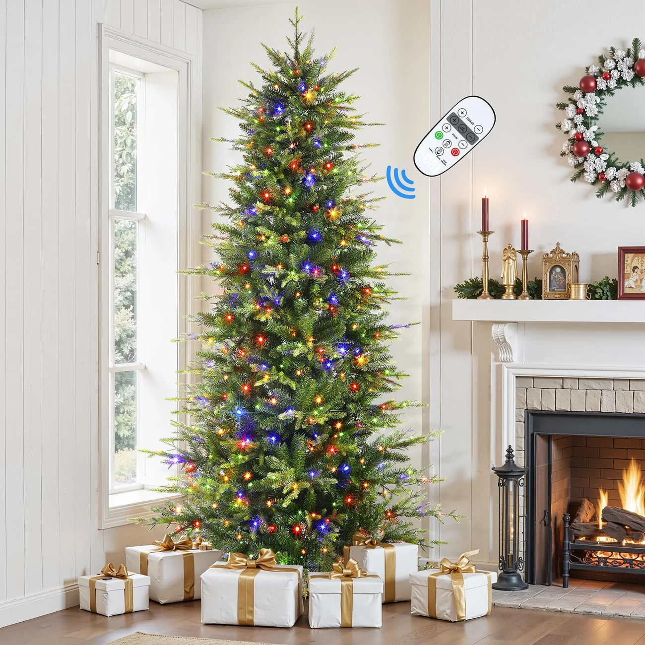 Aspen Slim Noble Fir Christmas Trees with 2 in 1 Warm White & Multi-Color Lights - Image 2