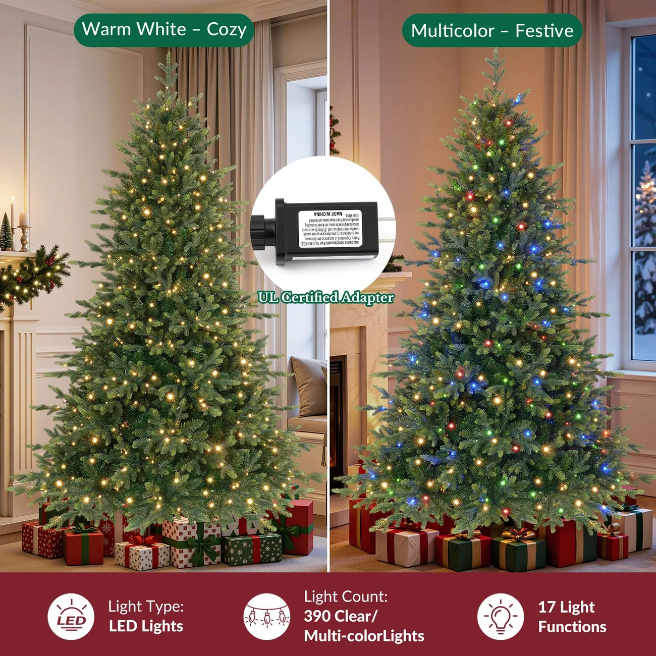 Twinkling Balsam Fir Pre-Lit Artificial Christmas Tree with Multi-Color LED Lights, 17 Mode with Remote | 5/6/7/7.5/8/9FT - Image 24