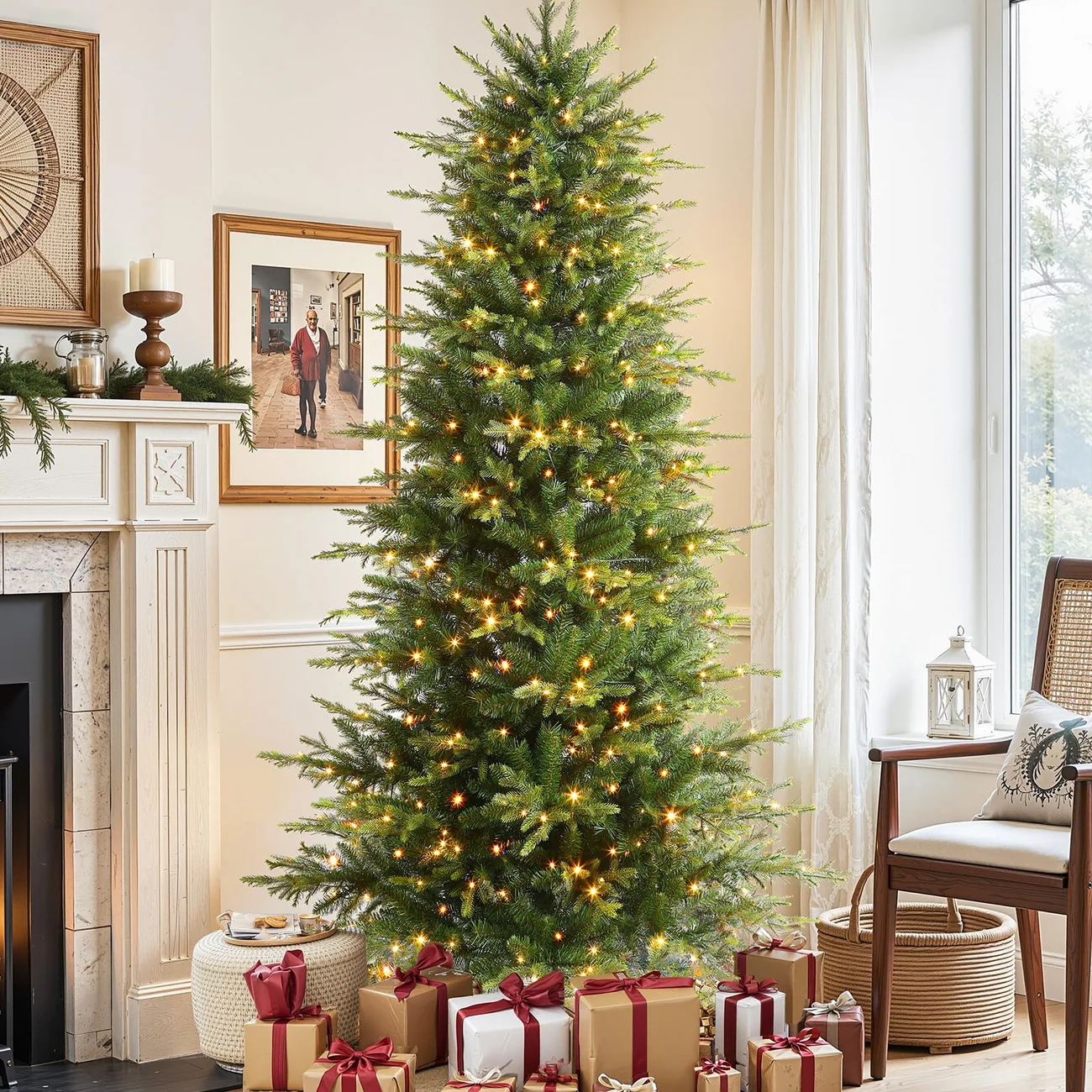 Aspen Slim Noble Fir Christmas Trees with 2 in 1 Warm White & Multi-Color Lights - Image 3
