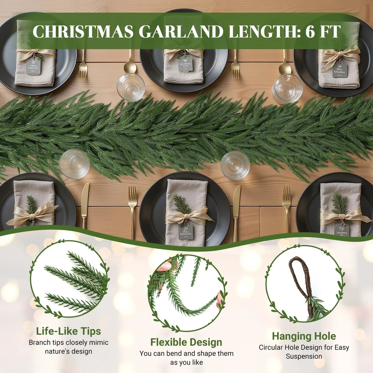 6ft/9ft Artificial Norfolk Garland for Christmas Decorating - Image 4