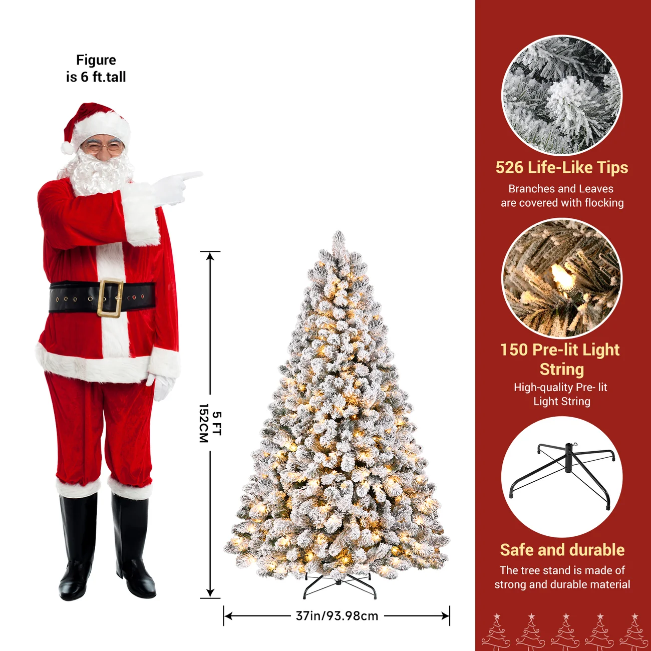 Pre-lit White Flocked Spruce Artificial Christmas Tree with Warm White Lights - Image 4
