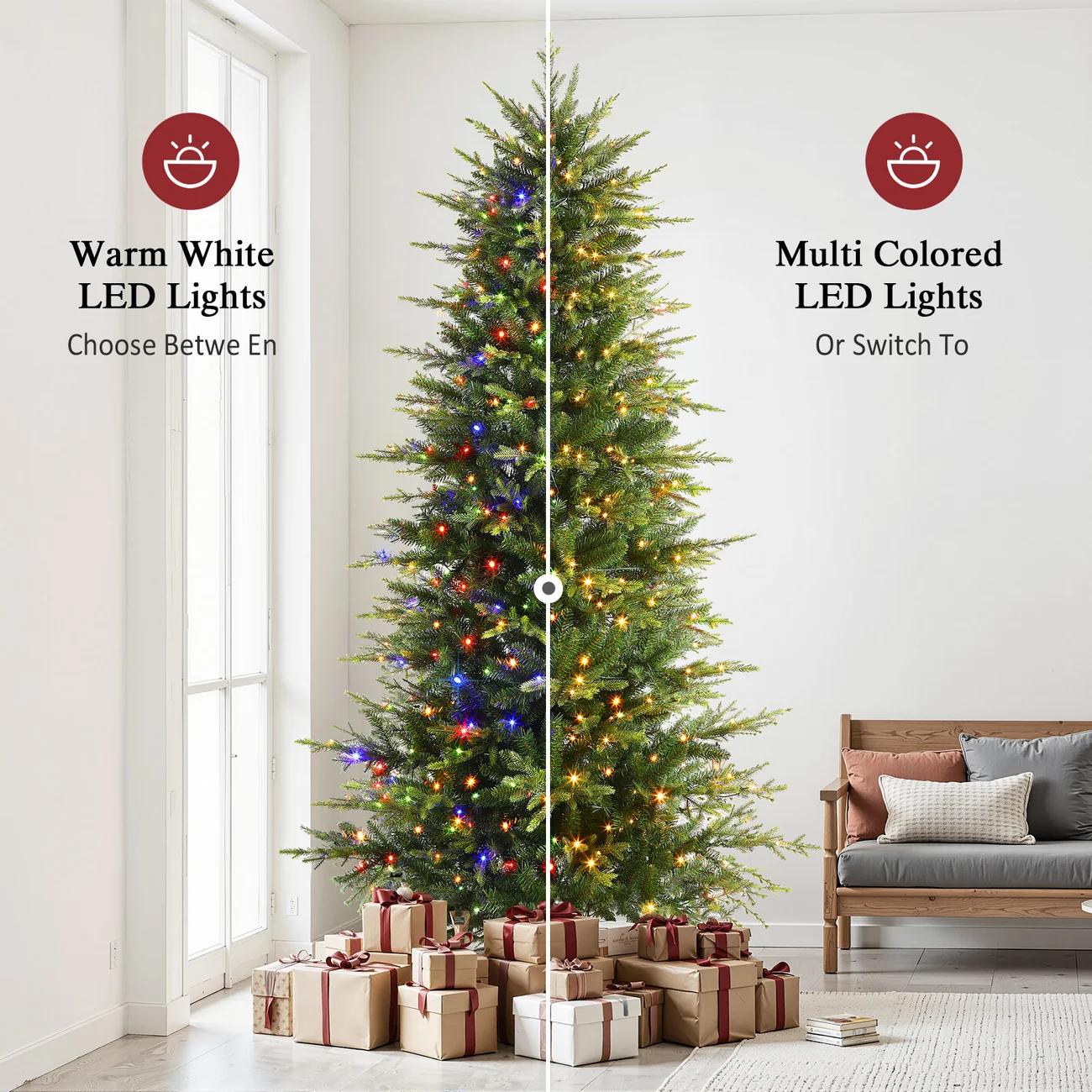Aspen Slim Noble Fir Christmas Trees with 2 in 1 Warm White & Multi-Color Lights - Image 4