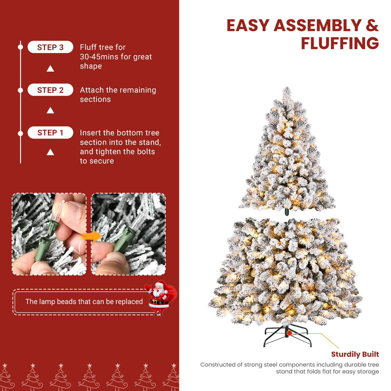 Pre-lit White Flocked Spruce Artificial Christmas Tree with Warm White Lights - Image 5
