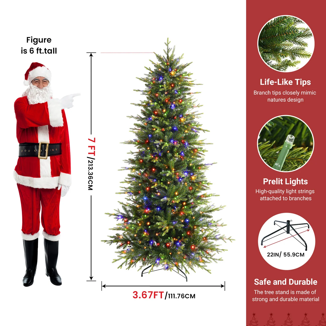 Aspen Slim Noble Fir Christmas Trees with 2 in 1 Warm White & Multi-Color Lights - Image 6
