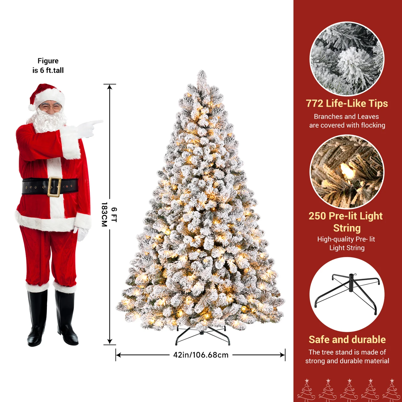 Pre-lit White Flocked Spruce Artificial Christmas Tree with Warm White Lights - Image 8