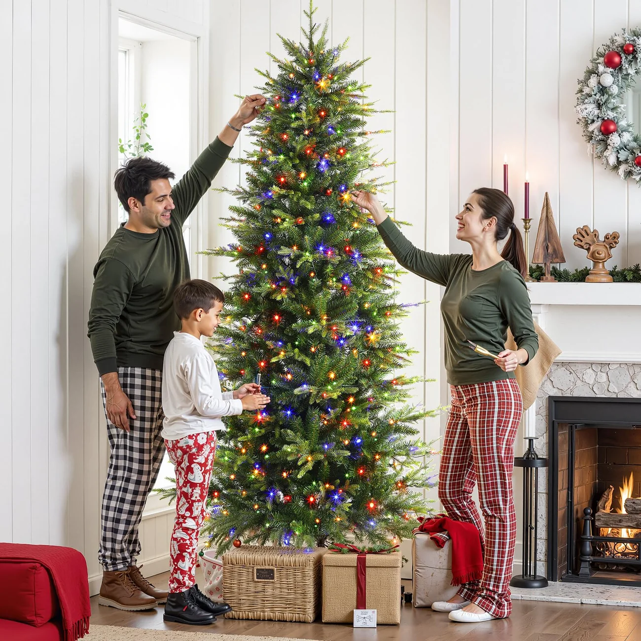 Aspen Slim Noble Fir Christmas Trees with 2 in 1 Warm White & Multi-Color Lights - Image 9