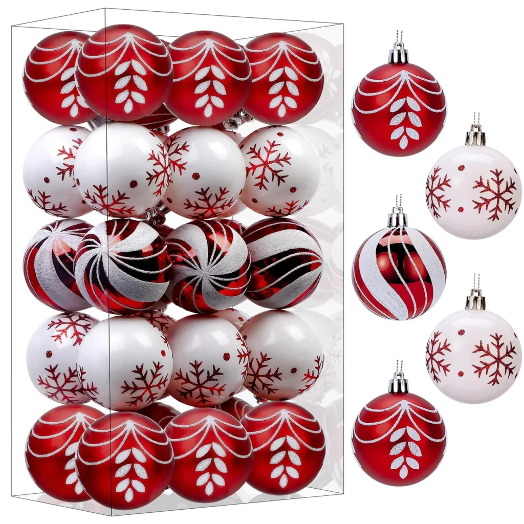 30ct Red and White Christmas Balls measuring 60mm