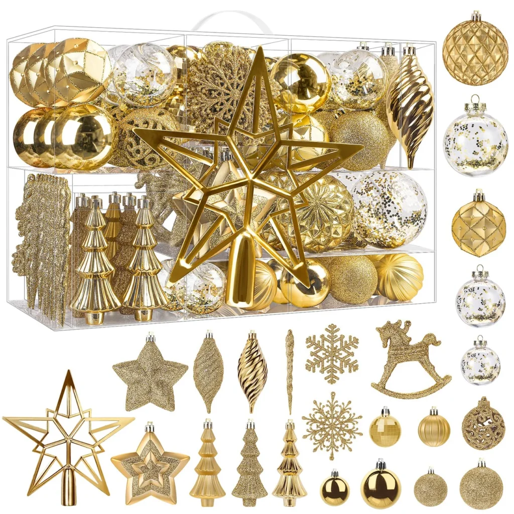 100-piece Luxury Gold Christmas Ornaments set