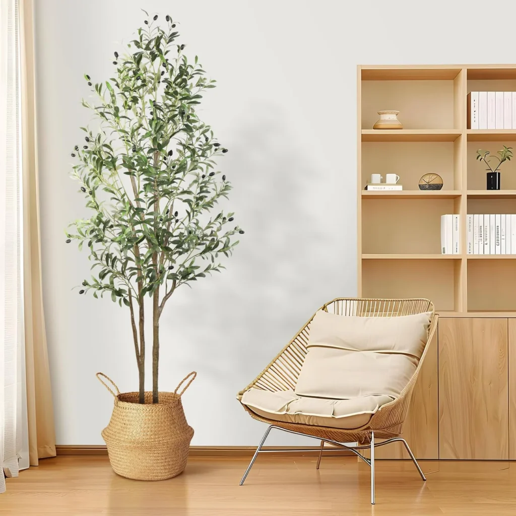 6FT Artificial Olive Tree with lifelike faux foliage and a white pot