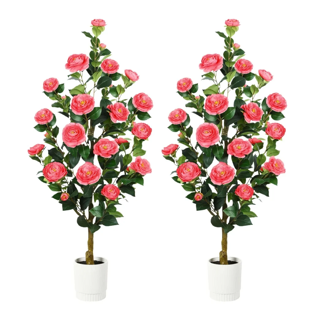 Pink Artificial Camellia Tree two-pack with pink floral detail