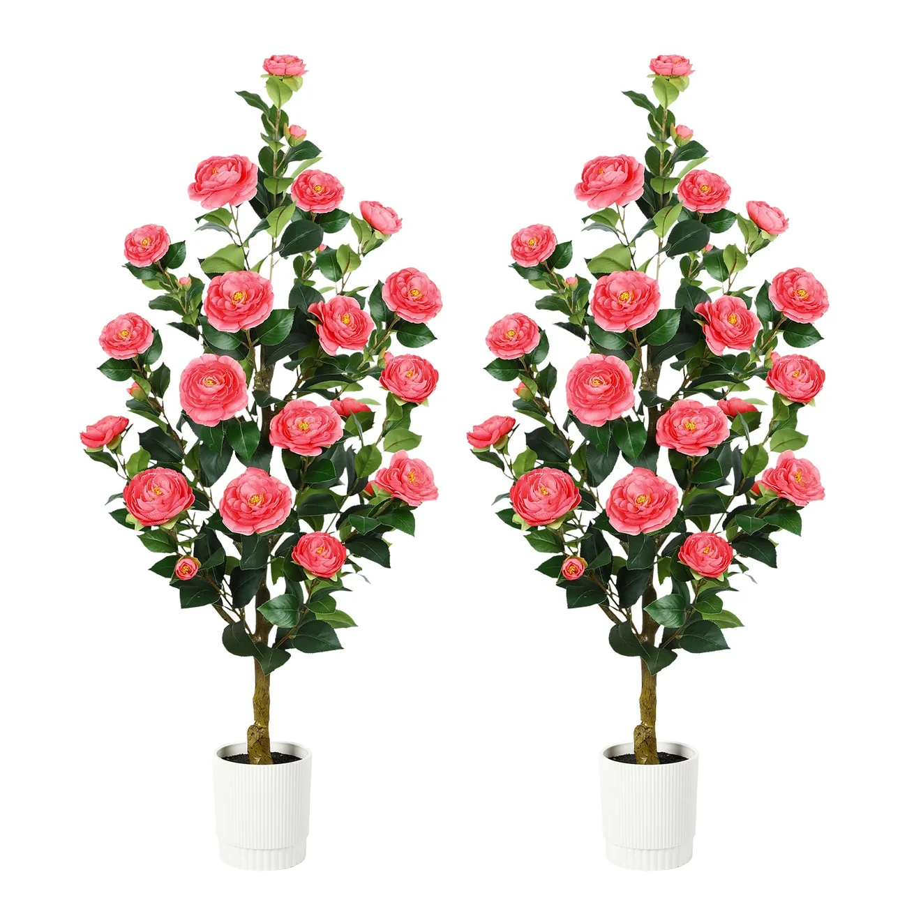Pink Artificial Camellia Tree two-pack with pink floral detail