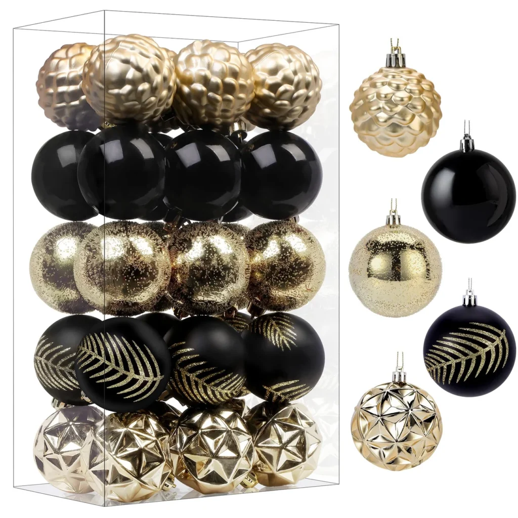30ct Black and Gold Christmas Balls measuring 2.36 inches