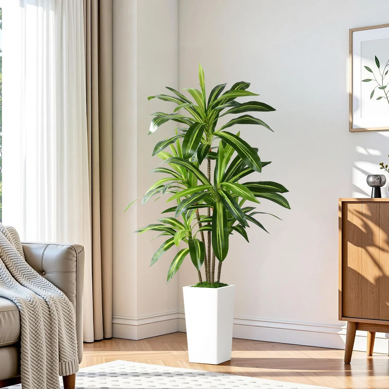 Artificial Dracaena Tree 4/5/6FT – Faux Indoor Plant with White Planter - Image 10