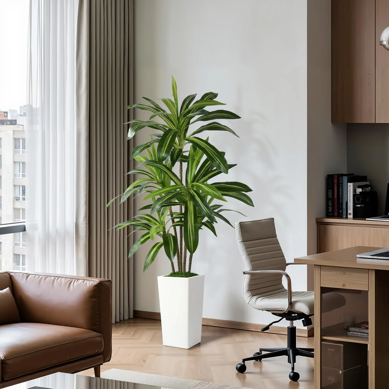 Artificial Dracaena Tree 4/5/6FT – Faux Indoor Plant with White Planter - Image 11