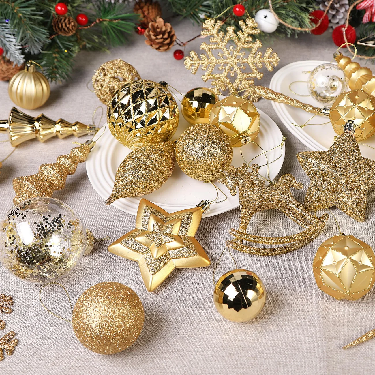 100PCS Gold Christmas Balls – Christmas Tree Ornaments Set - Image 2