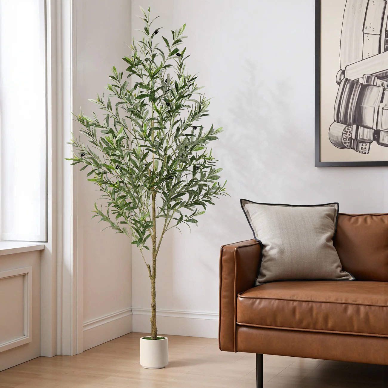 Artificial Olive Tree with White Planter – Lifelike Home & Office Decor | 5FT/6FT/7FT - Image 2