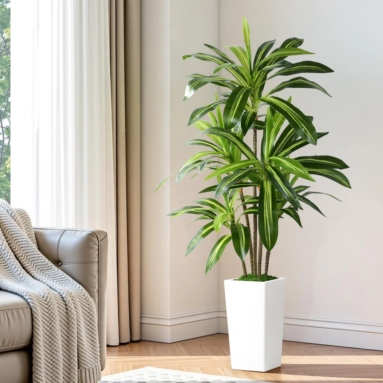 Artificial Dracaena Tree 4/5/6FT – Faux Indoor Plant with White Planter - Image 2