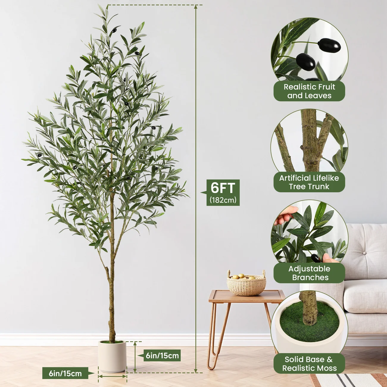 Artificial Olive Tree with White Planter – Lifelike Home & Office Decor | 5FT/6FT/7FT - Image 3