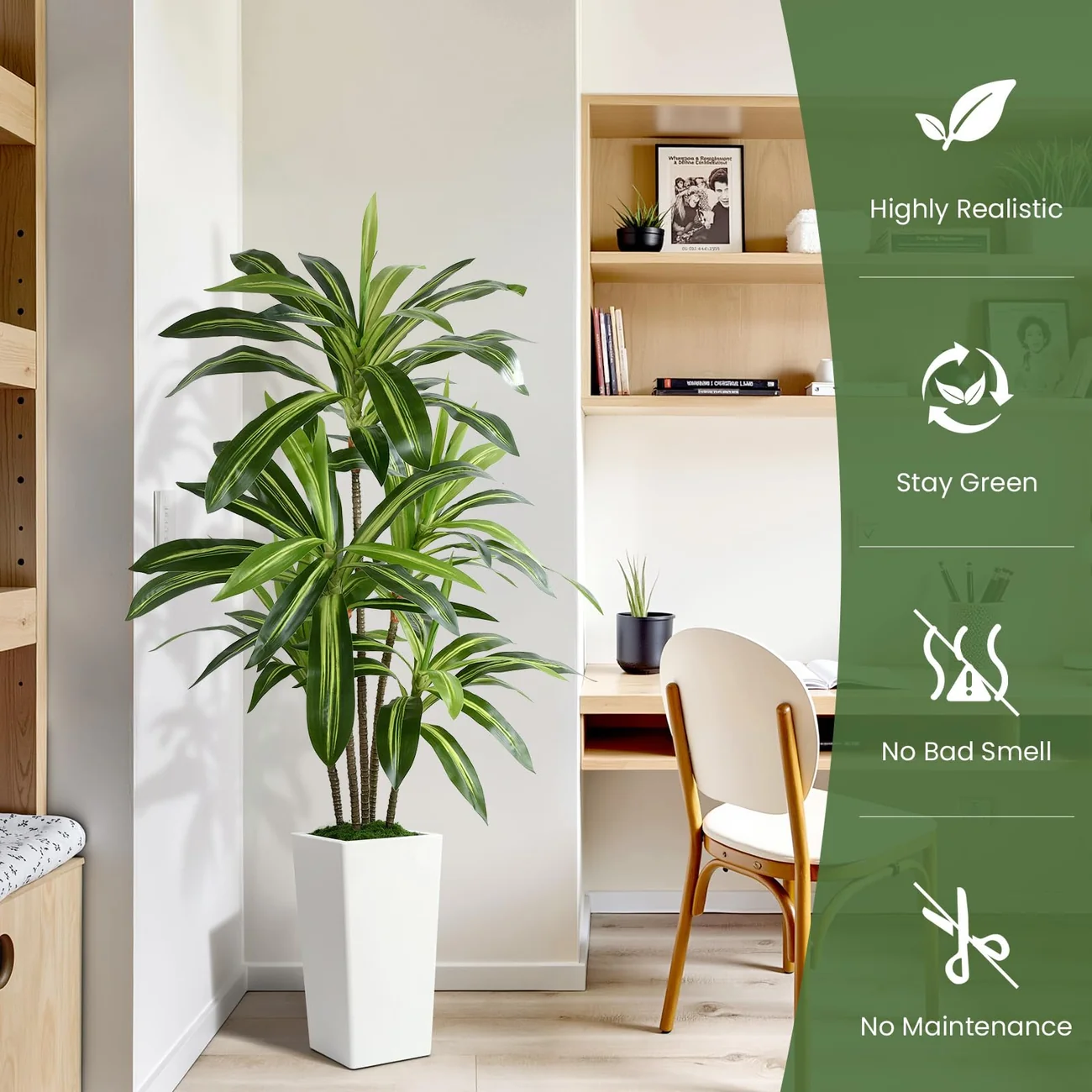 Artificial Dracaena Tree 4/5/6FT – Faux Indoor Plant with White Planter - Image 3