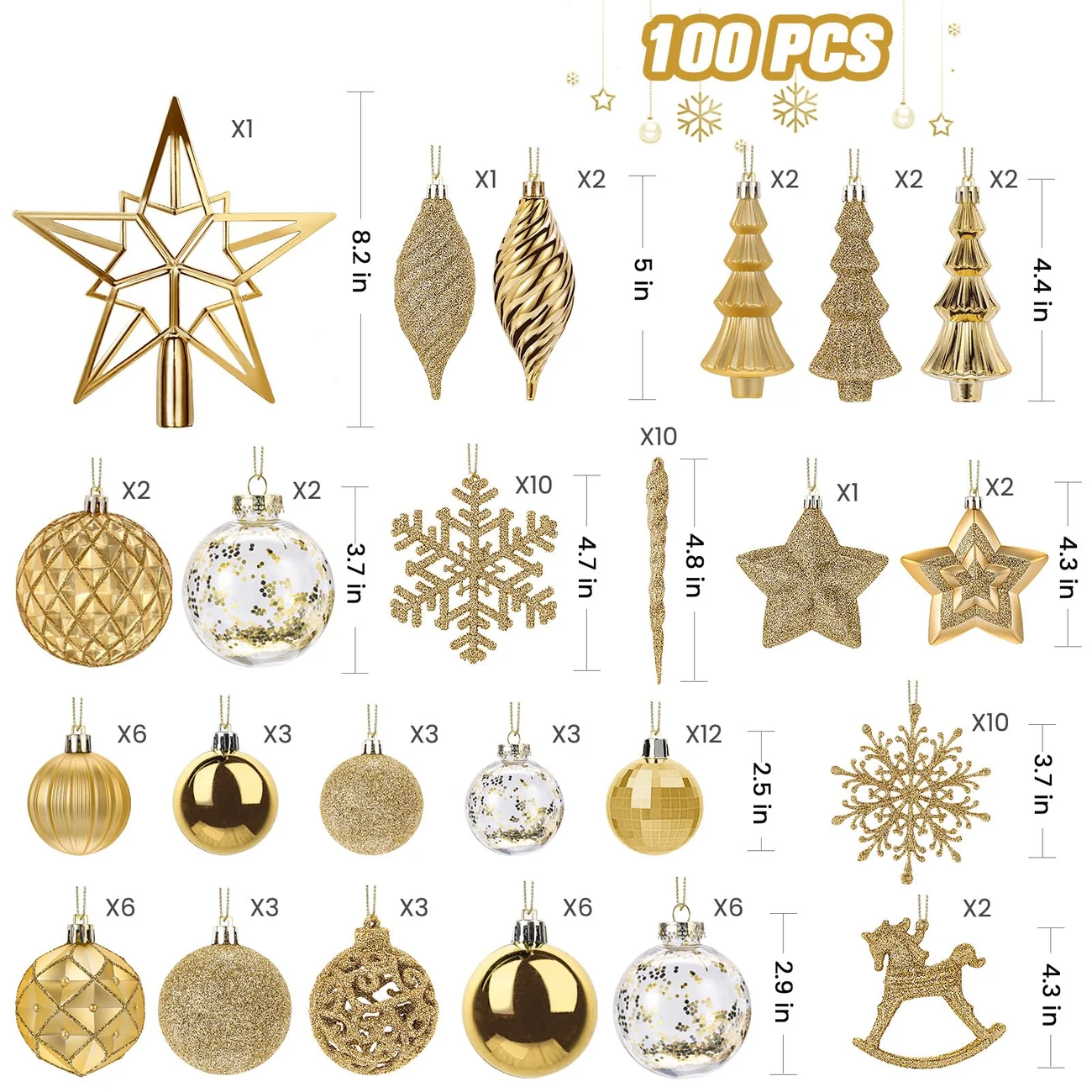 100PCS Gold Christmas Balls – Christmas Tree Ornaments Set - Image 4