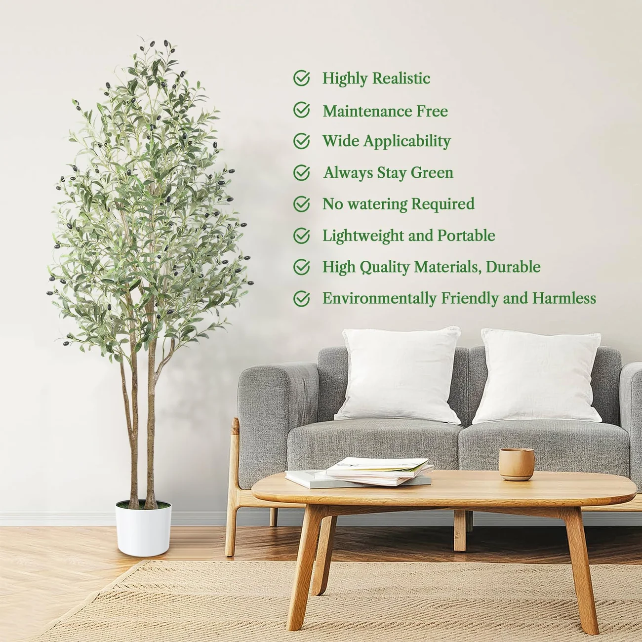 6FT Artificial Olive Tree with White Pot – 72-Inch Lifelike Faux Silk Plant - Image 4
