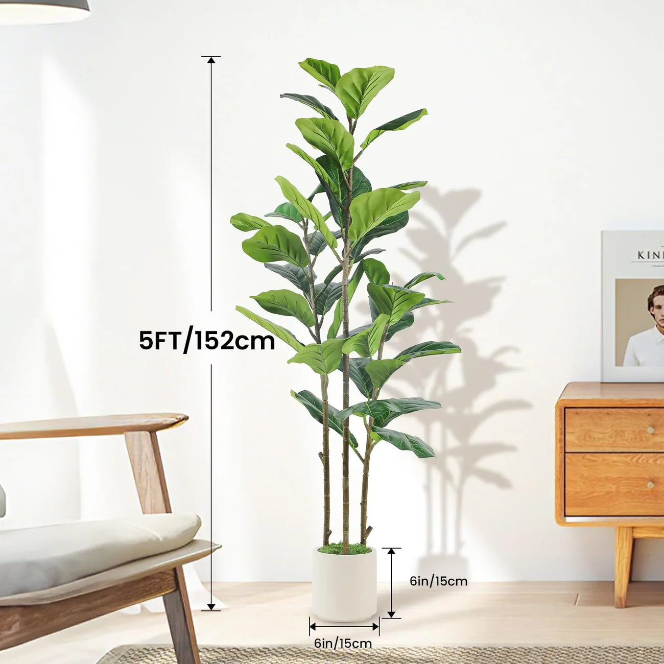 Artificial Fiddle Leaf Fig Tree with White Pot – Realistic Faux Plant, 4FT/5FT/6FT - Image 4