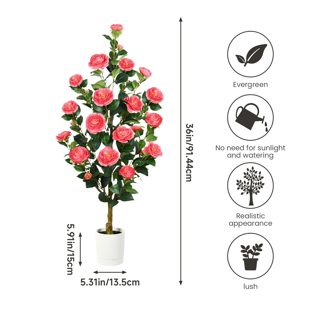 Pink Artificial Camellia Tree – 2-Pack Decorative Faux Tree Set - Image 4