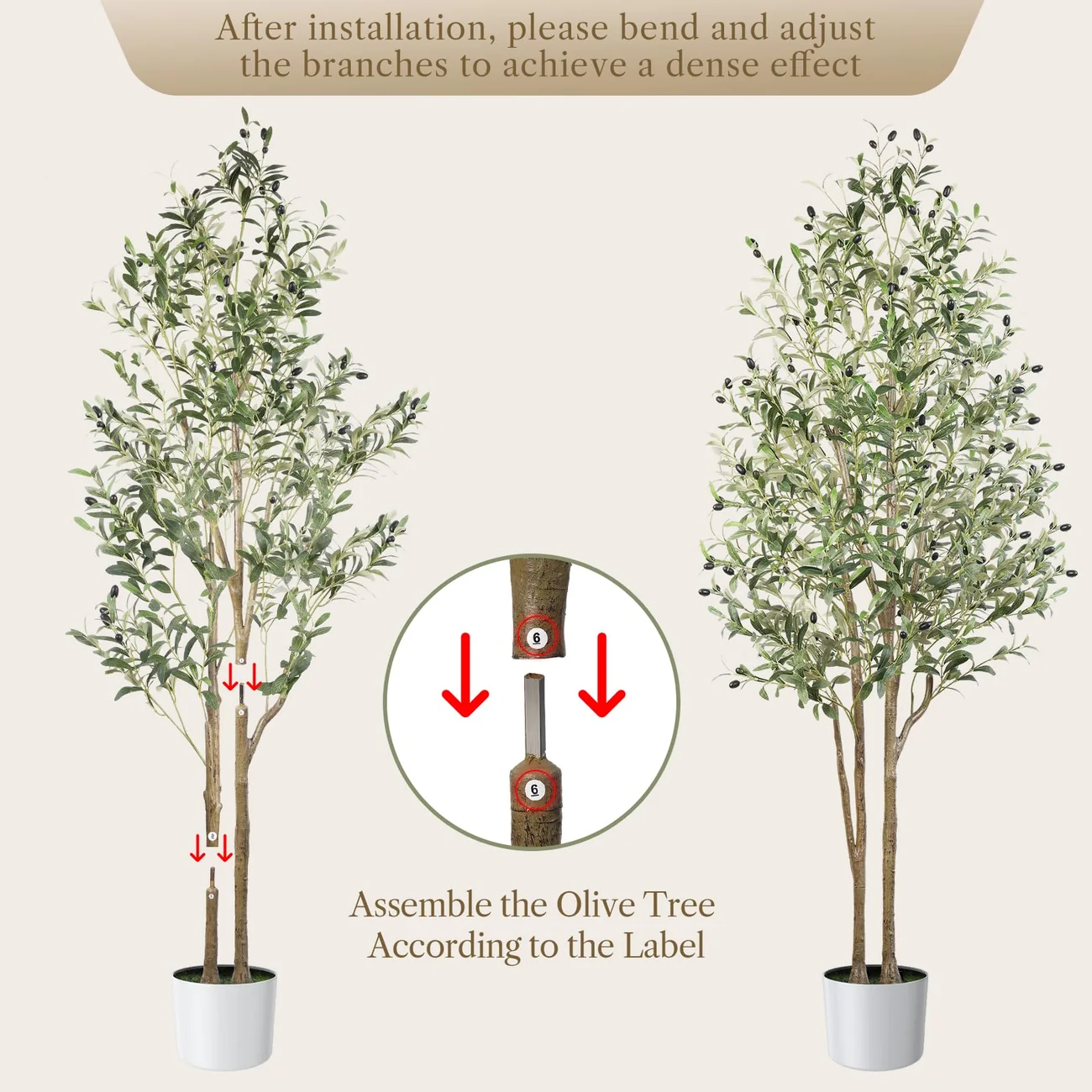 6FT Artificial Olive Tree with White Pot – 72-Inch Lifelike Faux Silk Plant - Image 5