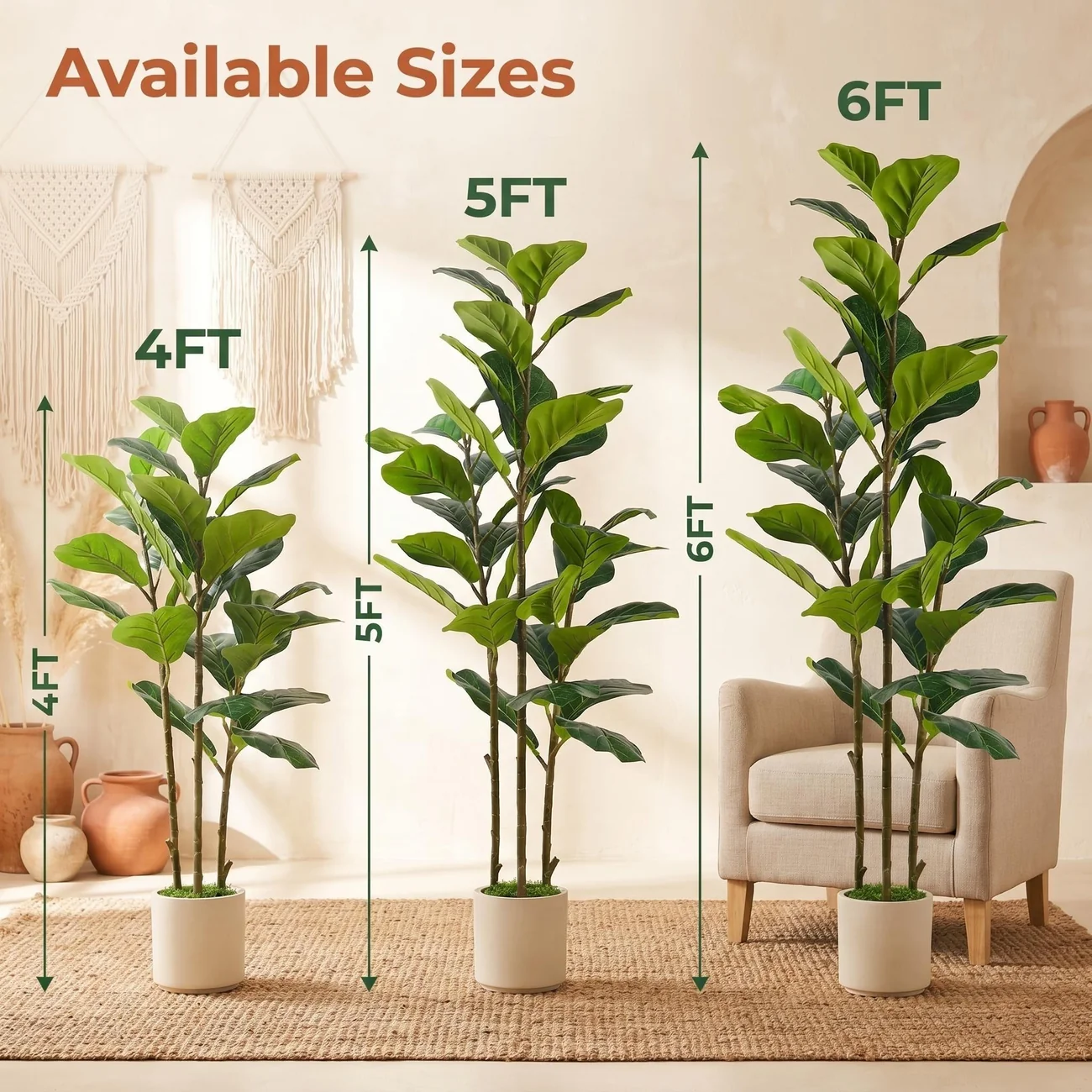 Artificial Fiddle Leaf Fig Tree with White Pot – Realistic Faux Plant, 4FT/5FT/6FT - Image 5