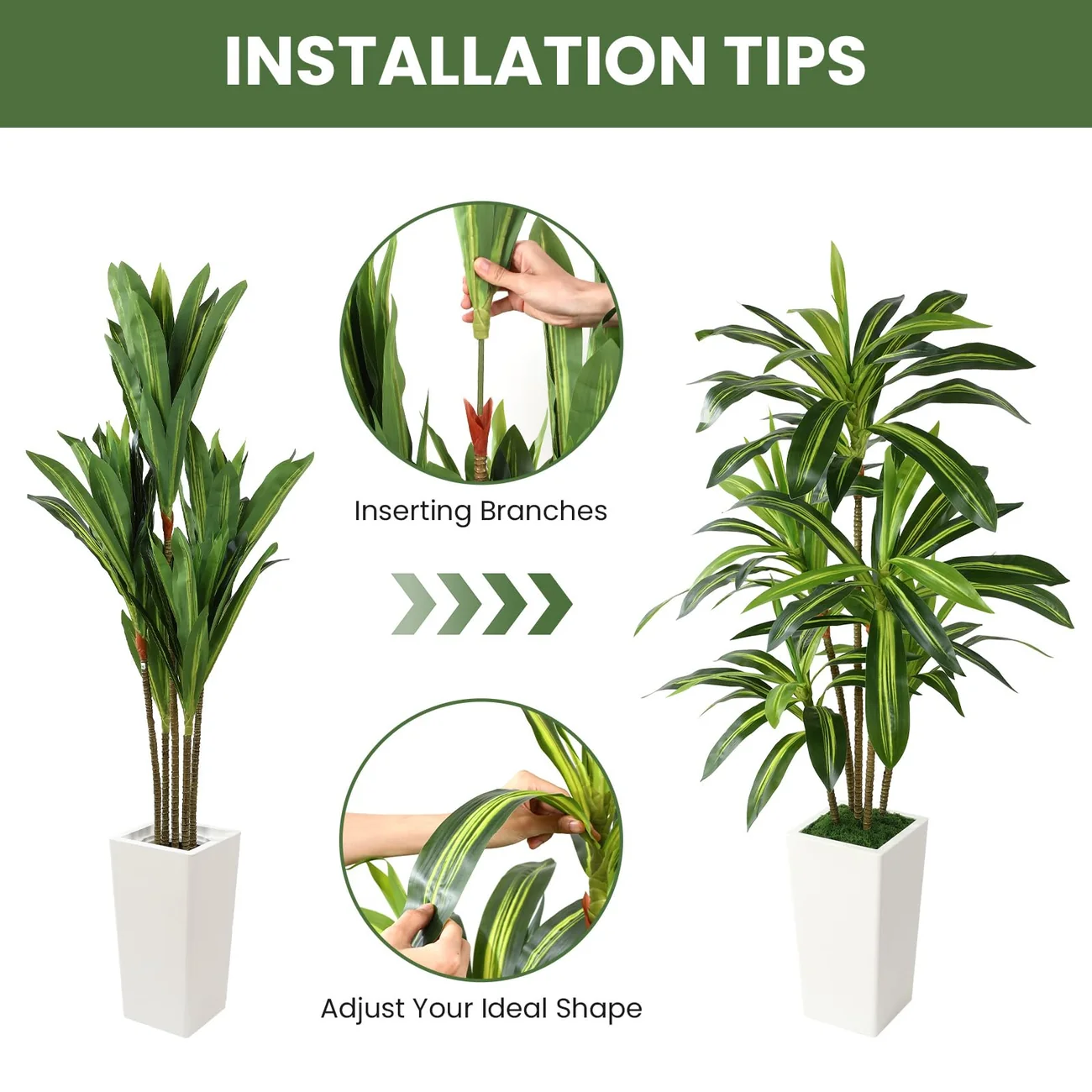 Artificial Dracaena Tree 4/5/6FT – Faux Indoor Plant with White Planter - Image 5