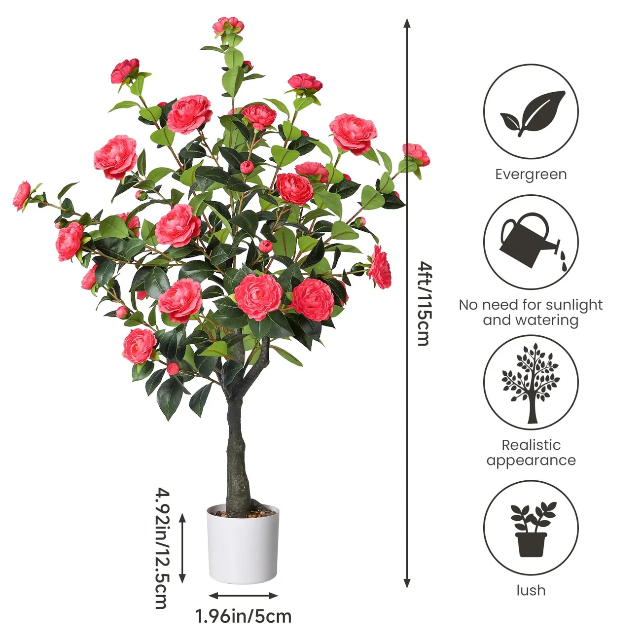 Pink Artificial Camellia Tree – 2-Pack Decorative Faux Tree Set - Image 5