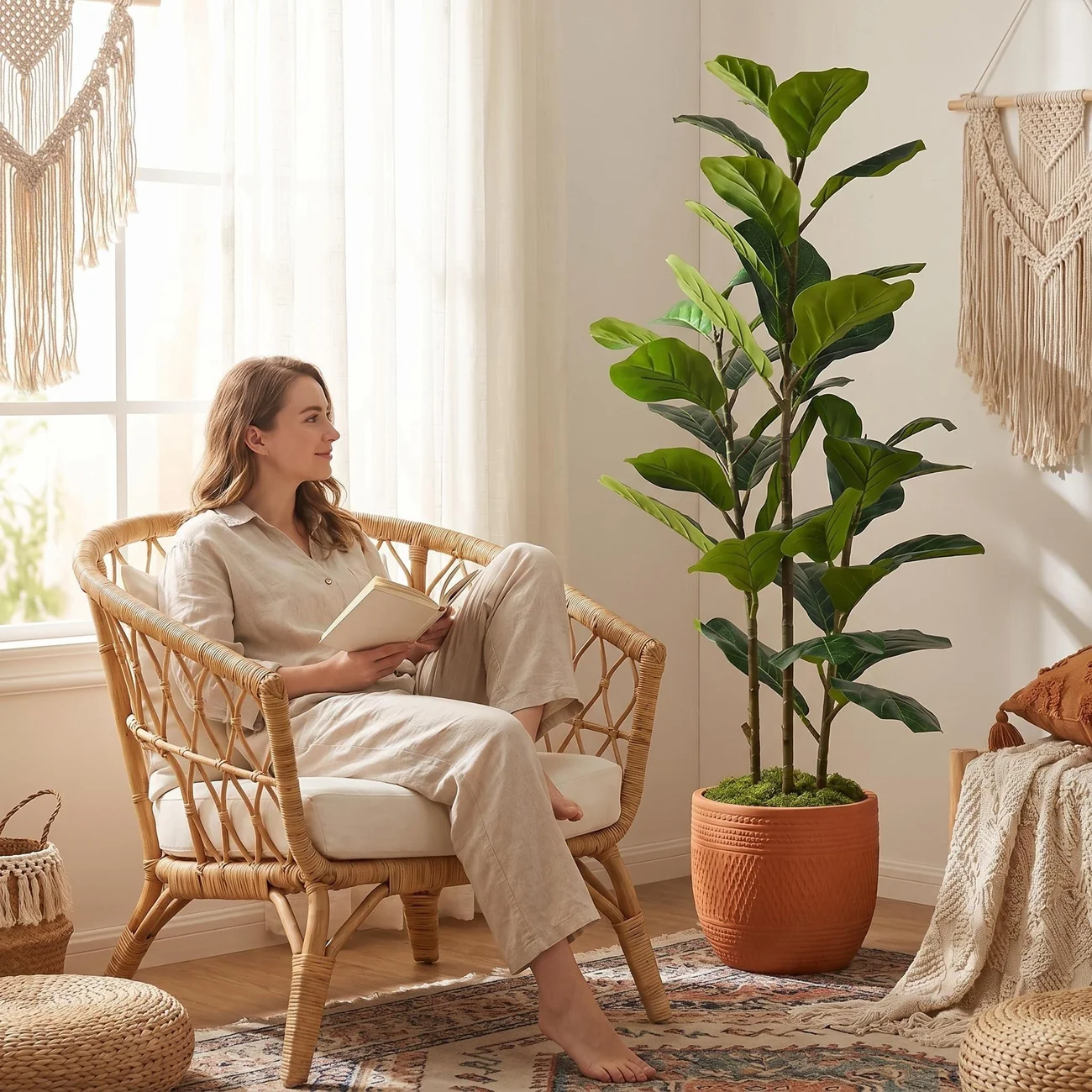 Artificial Fiddle Leaf Fig Tree with White Pot – Realistic Faux Plant, 4FT/5FT/6FT - Image 6
